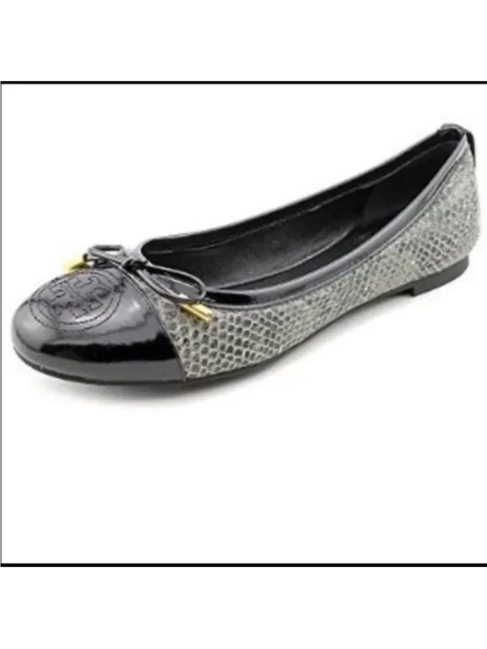 Tory Burch Black Patent Toe Gray Snakeskin Ballet Flat Shoes 9.5